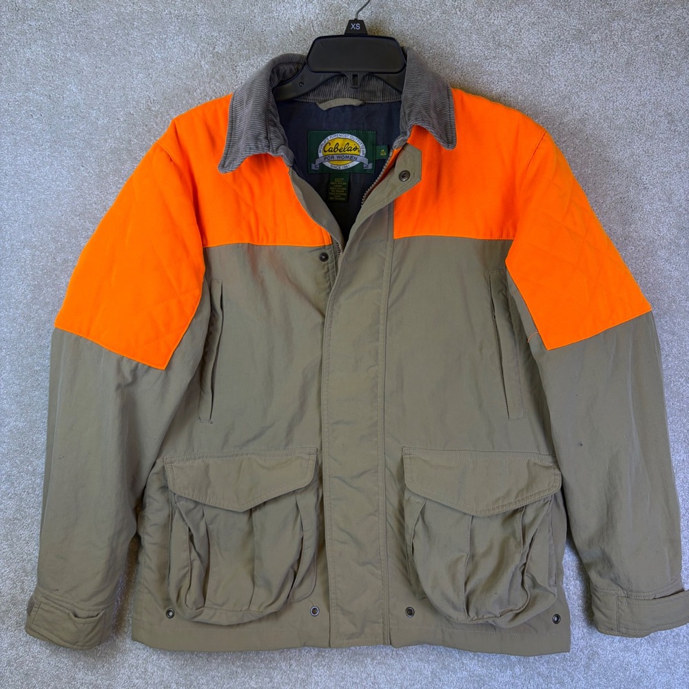 Cabelas Hunting Jacket Womens Medium Tan Blaze Orange Gore-Tex Field Coat READ